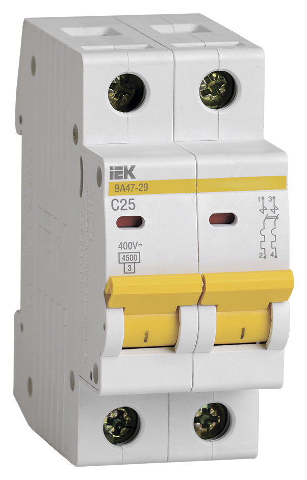 Выключатель автоматический IEK MVA20-2-025-C 25A тип C 4.5kA 2П 400В 2мод белый (упак.:1шт)