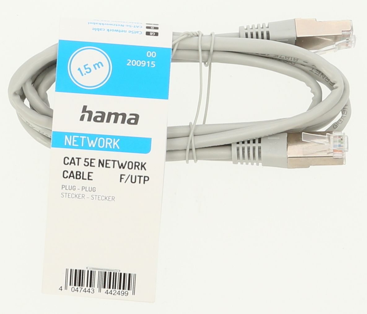 Патч-корд Hama H-200915 UTP cat5E solid 1.5м серый RJ-45 (f)-RJ-45 (m)