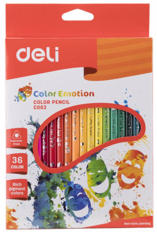 Карандаши цв. Deli EC00230 Color Emotion трехгран. липа 36цв. коробка/европод. (36шт)