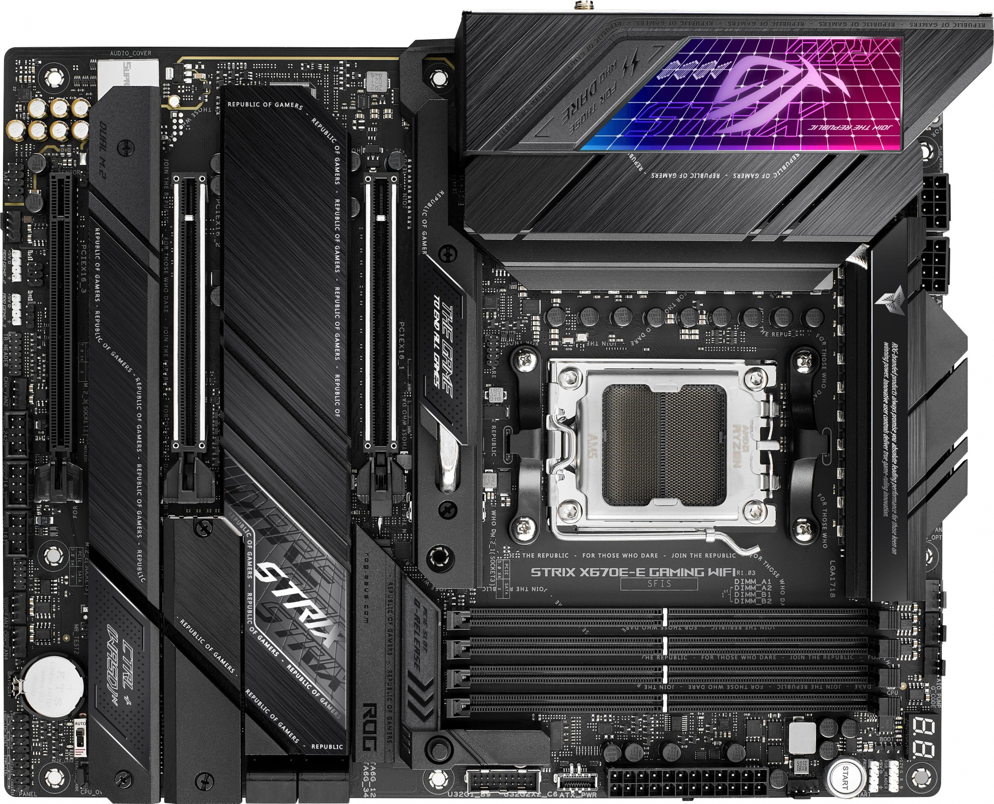 Материнская плата Asus ROG STRIX X670E-E GAMING WIFI SocketAM5 AMD X670 4xDDR5 ATX AC`97 8ch(7.1) 2.5Gg RAID+HDMI+DP
