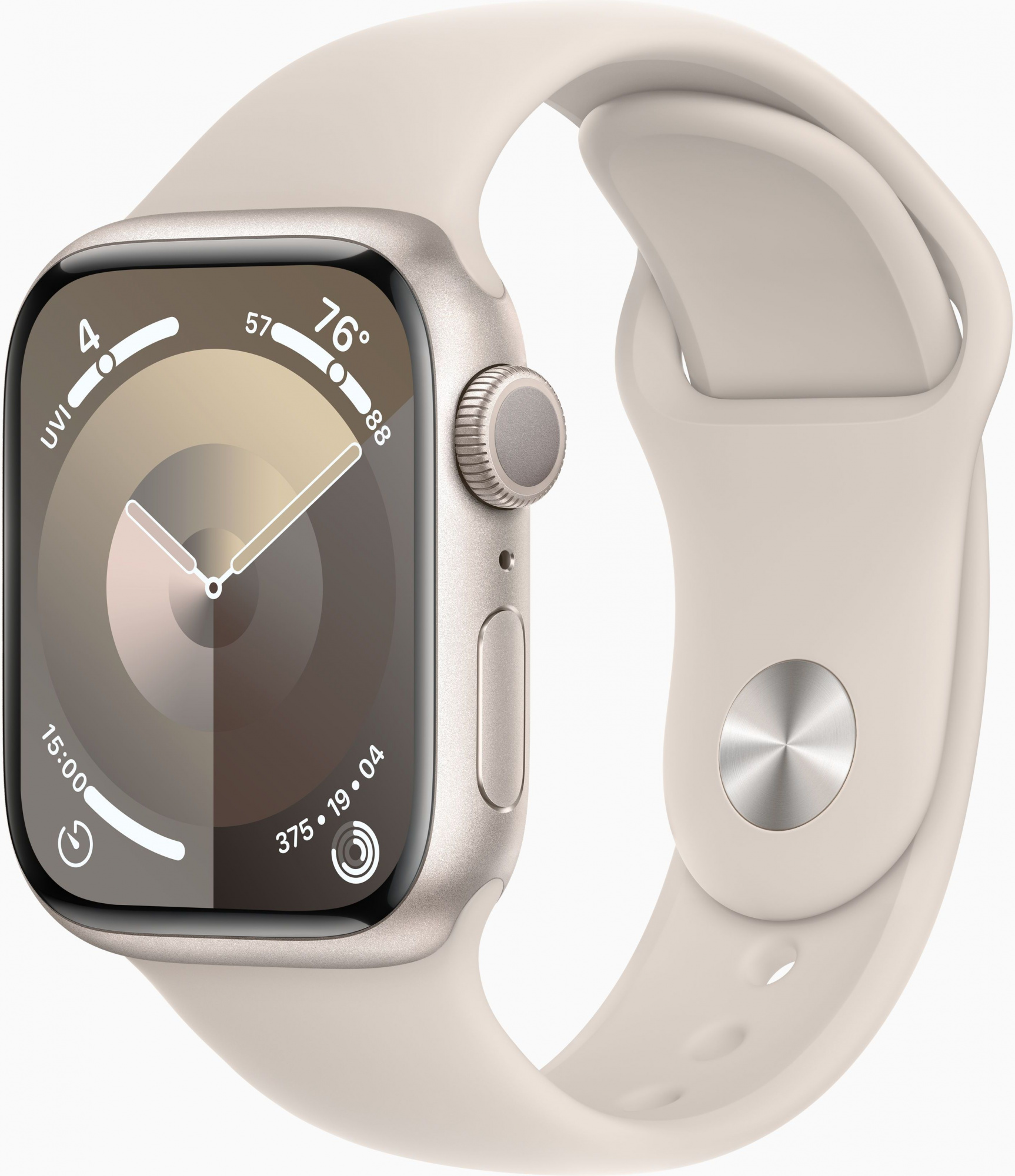 Смарт-часы Apple Watch Series 9 A2978 41мм OLED корп.сияющая звезда Sport Band рем.сияющая звезда разм.брасл.:150-200мм (MR8U3LL/A)