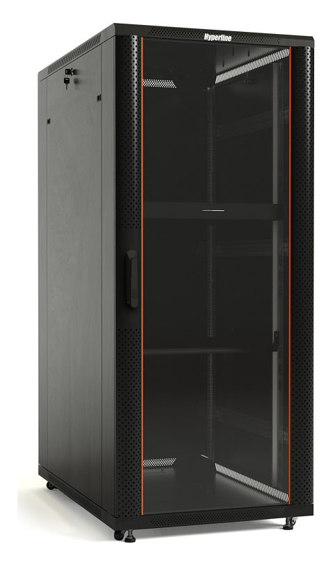 Шкаф серверный Hyperline (TTB-4282-AS-RAL9004) напольный 42U 800x1200мм пер.дв.стекл задн.дв.спл.стал.лист 800кг черный 1110мм 2055мм IP20 сталь