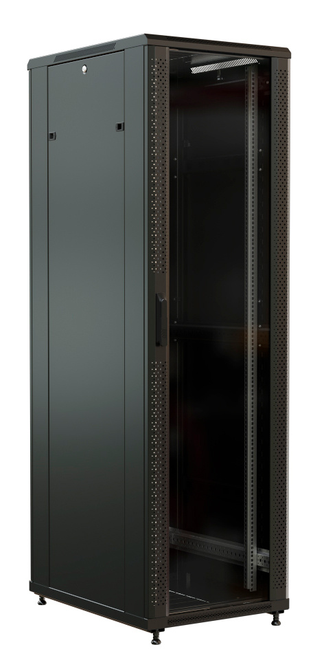Шкаф серверный WRline (WR-TT-3261-AS-RAL9004) напольный 32U 600x1000мм пер.дв.стекл задн.дв.стал.лист 2 бок.пан. 800кг черный 910мм 101кг 1610мм IP20 сталь