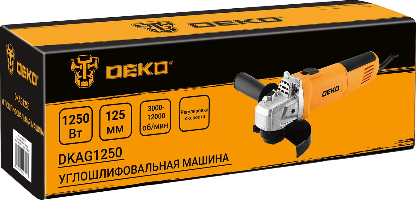 Углошлифовальная машина Deko DKAG1250 1250Вт 12000об/мин рез.шпин.:M14 d=125мм (063-4174)
