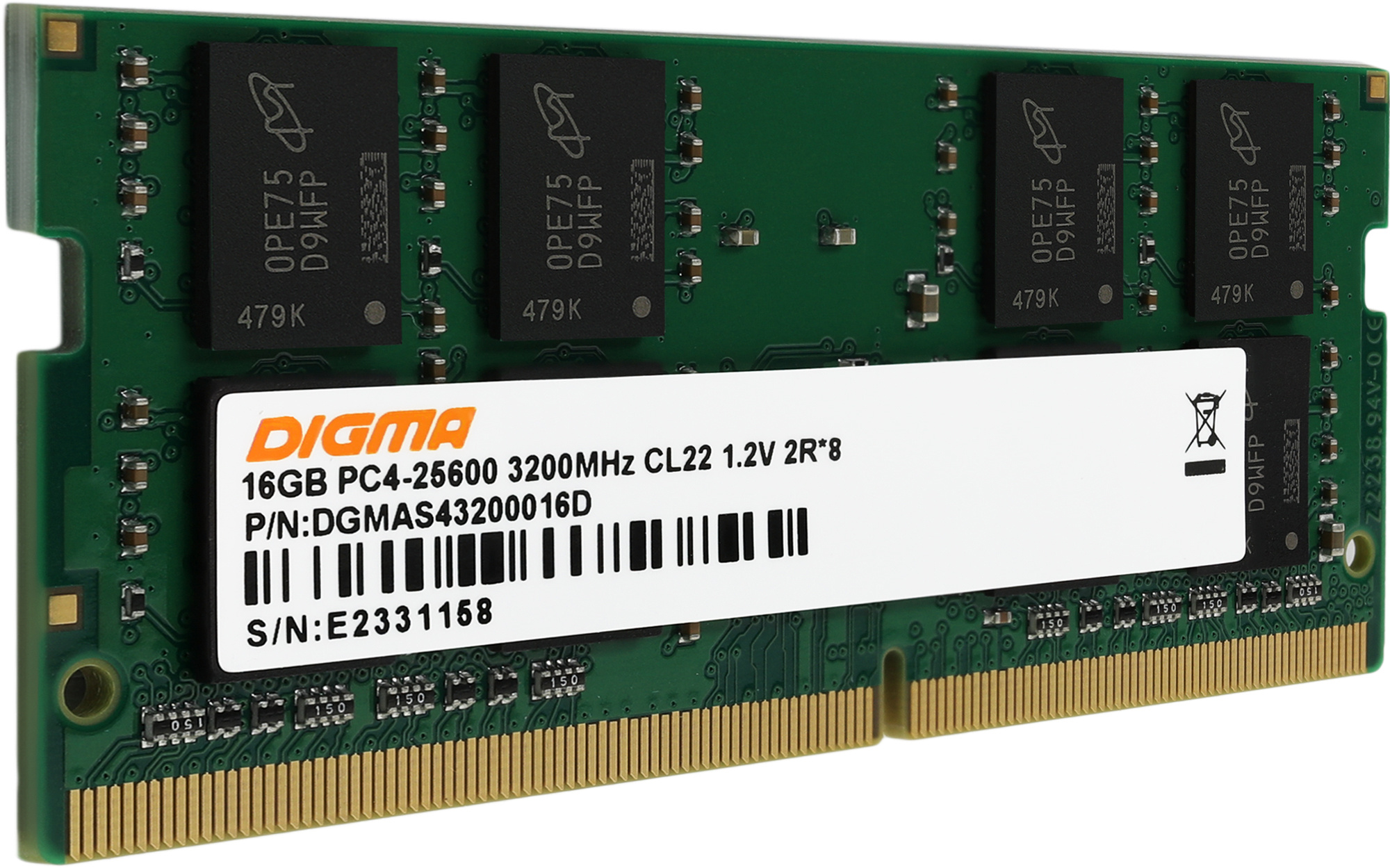 Память DDR4 16GB 3200MHz Digma DGMAS43200016D RTL PC4-25600 CL22 SO-DIMM 260-pin 1.2В dual rank Ret
