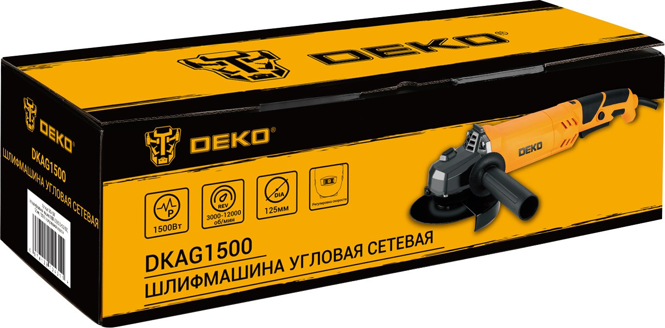 Углошлифовальная машина Deko DKAG1500 1500Вт 11500об/мин рез.шпин.:M14 d=125мм (063-4297)