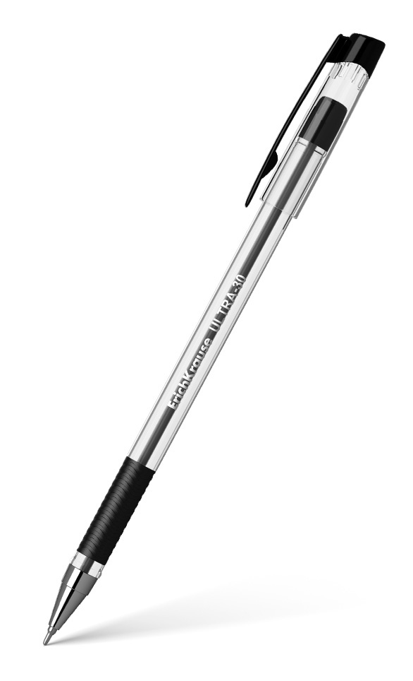 Ручка шариков. Erich Krause ULTRA-30 (19614) прозрачный d=0.7мм черн. черн. линия 0.26мм резин. манжета