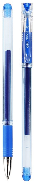 Ручка гелев. Deli Smoos EG85-BL прозрачный d=0.5мм син. черн. 1стерж. резин. манжета