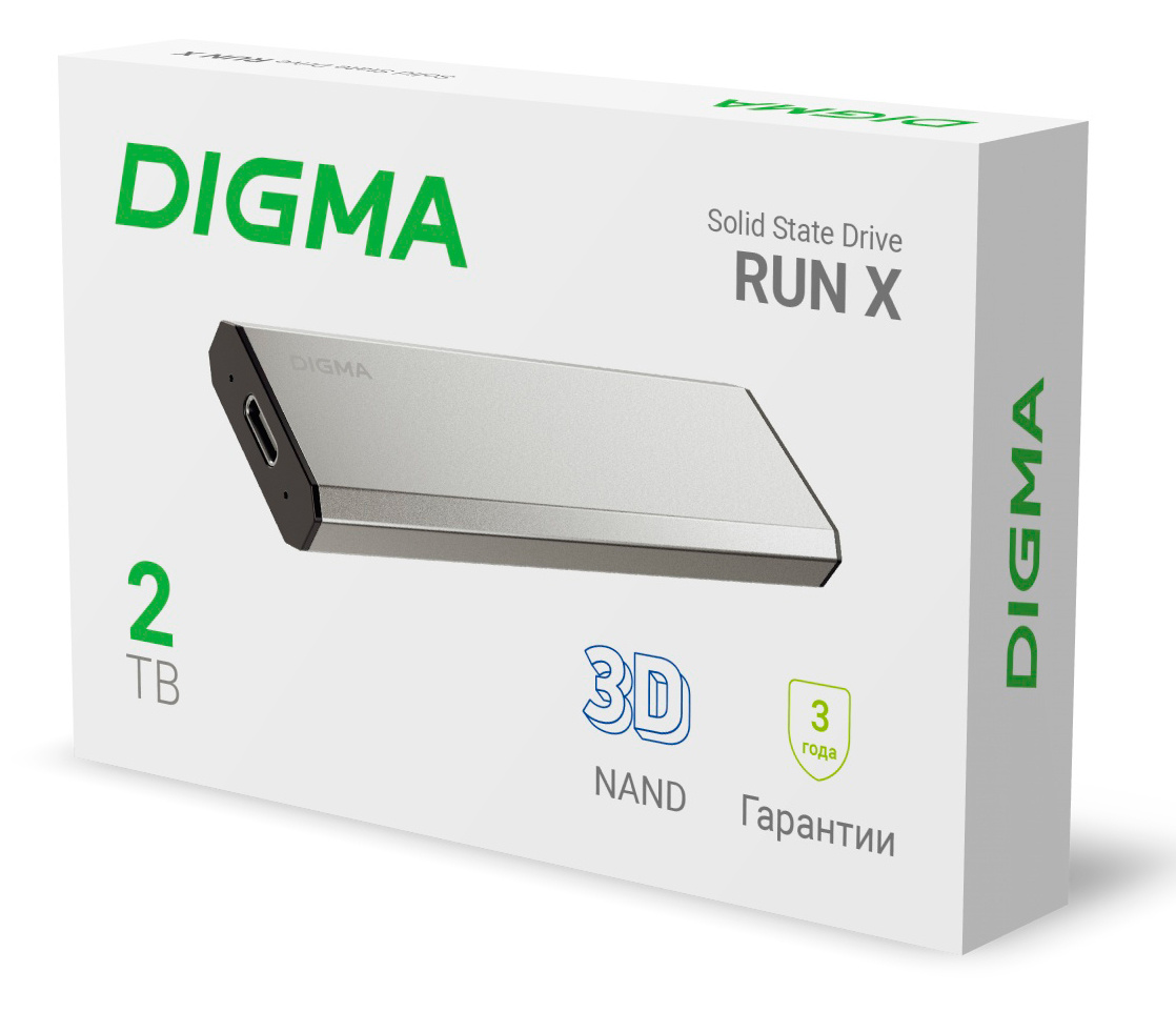 Накопитель SSD Digma USB 3.2 2TB DGSR8002T1MSR RUN X 1.8" серебристый