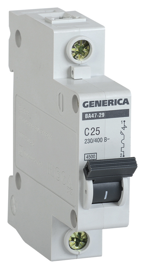 Выключатель автоматический IEK MVA25-1-025-C Generica 25A тип C 4.5kA 1П 230/400В 1мод серый (упак.:1шт)