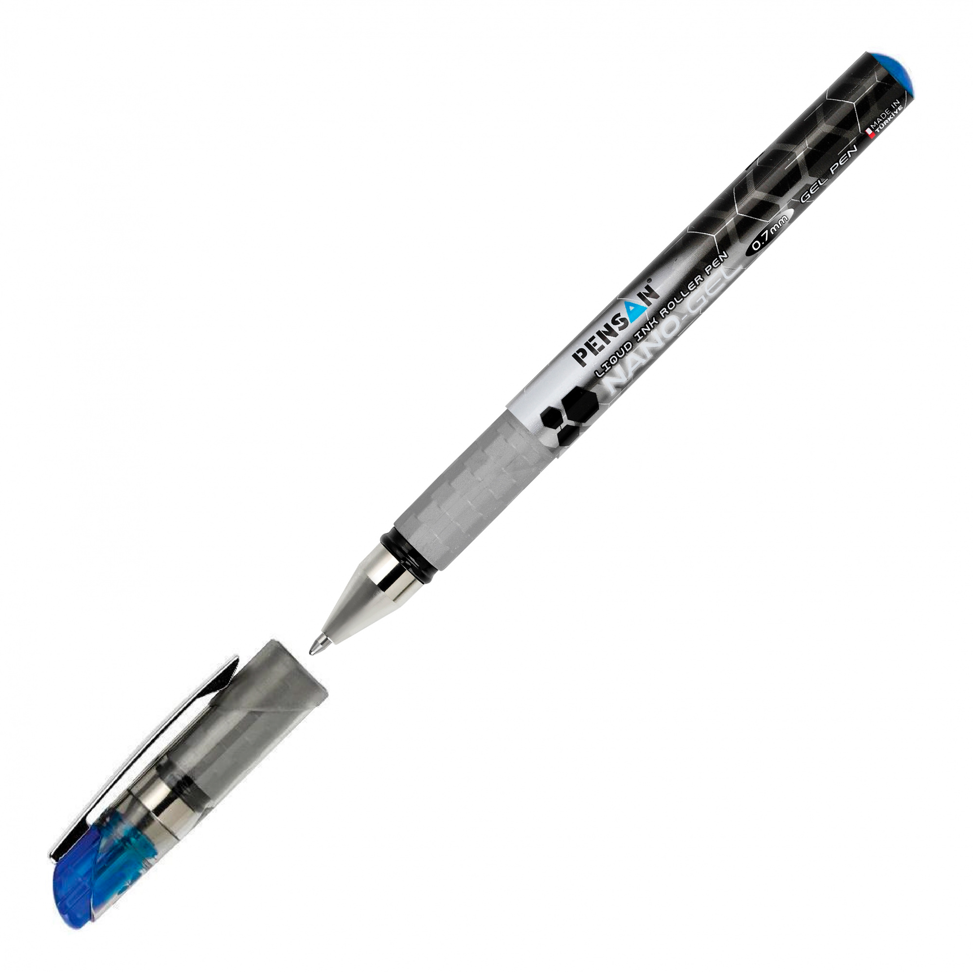 Ручка гелев. Pensan Nano Gel (6020/12BLUE) серебристый d=0.7мм син. черн. игловидный пиш. наконечник линия 0.5мм резин. манжета