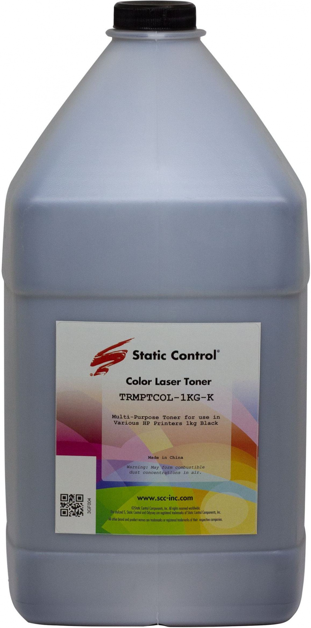 Тонер Static Control TRMPTCOL-1KG-K черный флакон 1000гр. для принтера HP CLJCP1515/Canon MF8330