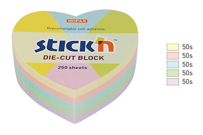 Блок самоклеящийся бумажный Stick`n 21835 64x67мм 250лист. пастель ассорти "сердце"