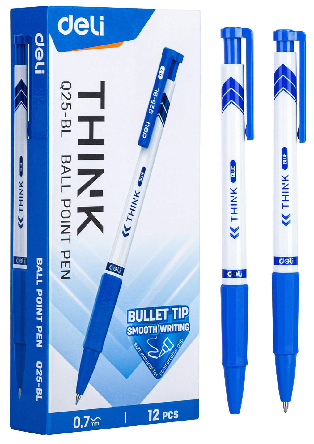 Ручка шариков. автоматическая Deli Think EQ25-BL белый/синий d=0.7мм син. черн. резин. манжета