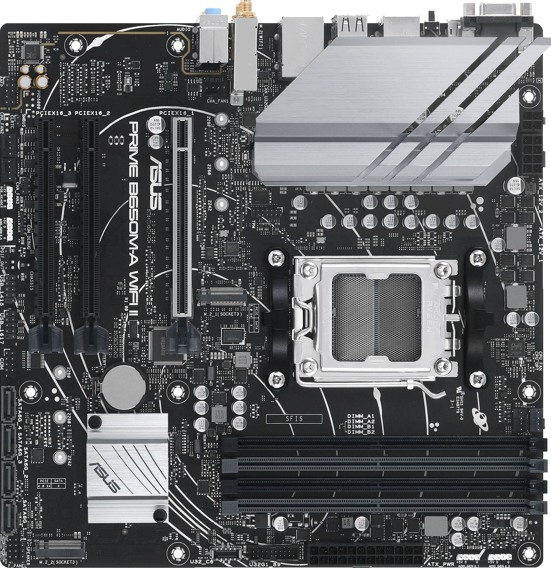 Материнская плата Asus PRIME B650M-A WIFI II SocketAM5 AMD B650 4xDDR5 mATX AC`97 8ch(7.1) 2.5Gg RAID+VGA+HDMI+DP