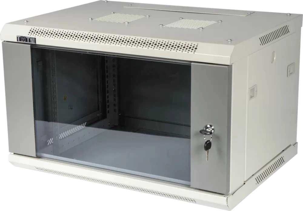 Шкаф коммутационный Lanmaster (TWT-CBWPG-12U-6X6-GY) настенный 12U 600x600мм пер.дв.стекл 60кг серый