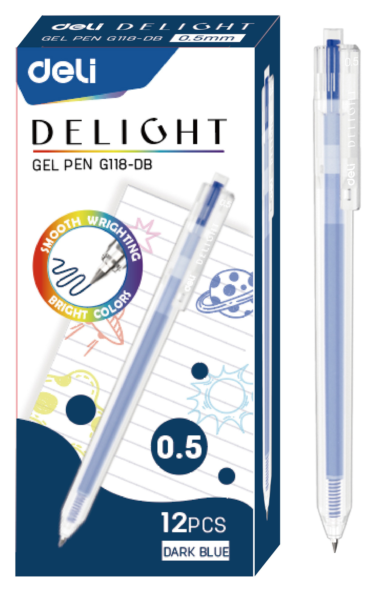 Ручка гелев. автоматическая Deli Delight EG118-DB прозрачный т.син. черн. линия 0.5мм