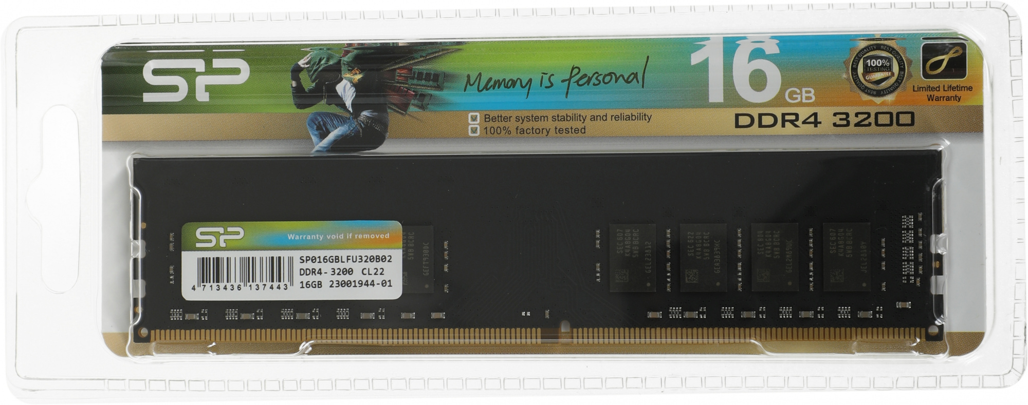 Память DDR4 16GB 3200MHz Silicon Power SP016GBLFU320B02 RTL PC4-25600 CL22 DIMM 288-pin 1.2В dual rank Ret
