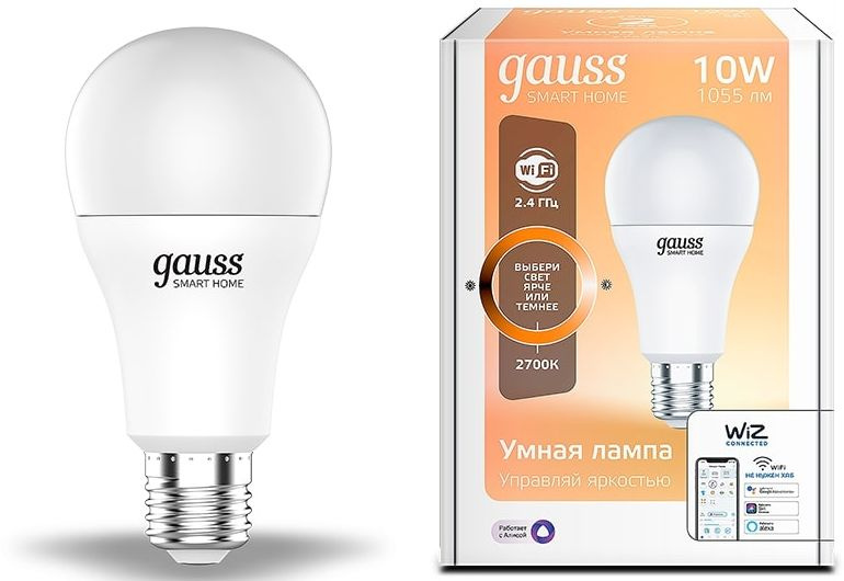 Умная лампа Gauss IoT Smart Home E27 10Вт 1055lm Wi-Fi (упак.:1шт) (1070112)