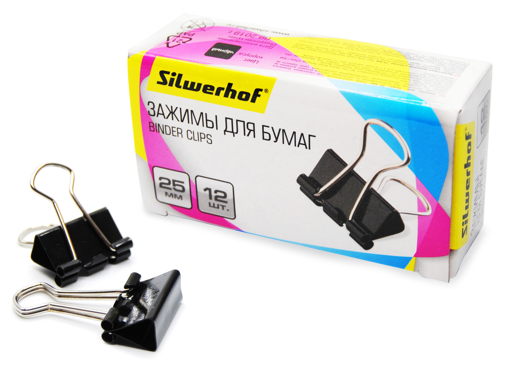 Зажимы Silwerhof 510015 сталь 25мм черный (упак.:12шт) картонная коробка