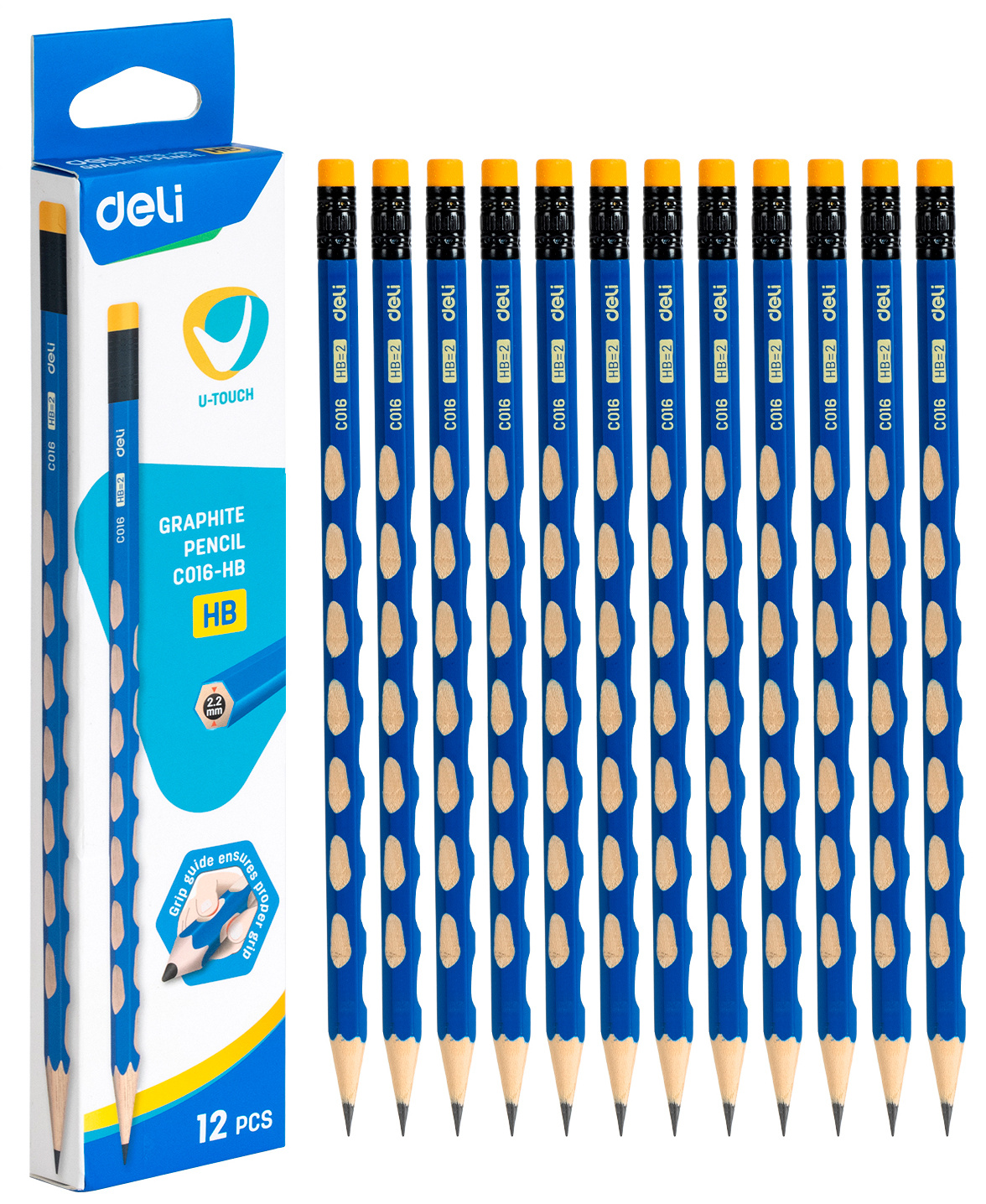 Карандаш ч/г Deli EC016-HB U-Touch HB шестигран. синий (12шт) ластик