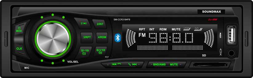 Автомагнитола Soundmax SM-CCR3184FB 1DIN 2x45Вт (SM-CCR3184FB(ЧЕРНЫЙ)G)