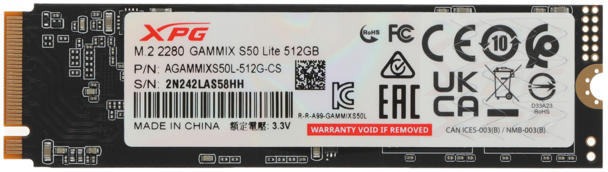 Накопитель SSD A-Data PCIe 4.0 x4 512GB AGAMMIXS50L-512G-CS XPG Gammix S50 Lite M.2 2280