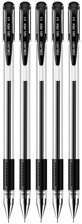 Набор ручек гелев. Deli 6605-BK прозрачный/черный черн. черн. блистер (5шт) линия 0.5мм резин. манжета