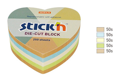 Блок самоклеящийся бумажный Stick`n 21837 64x67мм 250лист. пастель+крафт ассорти "сердце"