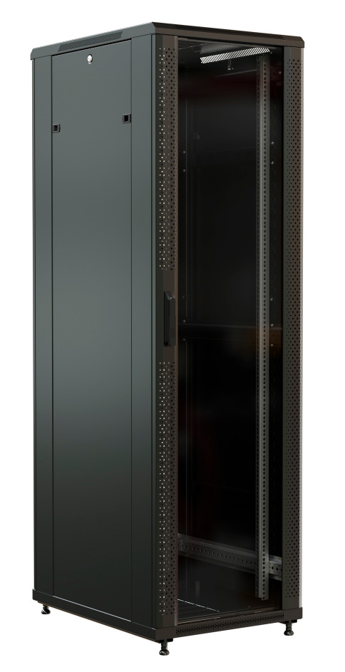 Шкаф коммутационный WRline (WR-TT-2268-AS-RAL9004) напольный 22U 600x800мм пер.дв.стекл задн.дв.стал.лист 2 бок.пан. 800кг черный 710мм 1166мм IP20 сталь