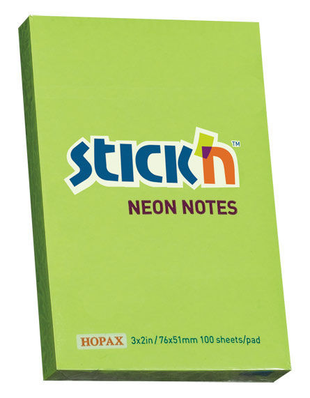 Блок самоклеящийся бумажный Stick`n 21163 51x76мм 100лист. 70г/м2 неон зеленый