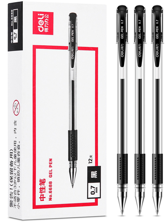 Ручка гелев. Deli 6688-BK прозрачный/черный черн. черн. линия 0.7мм резин. манжета
