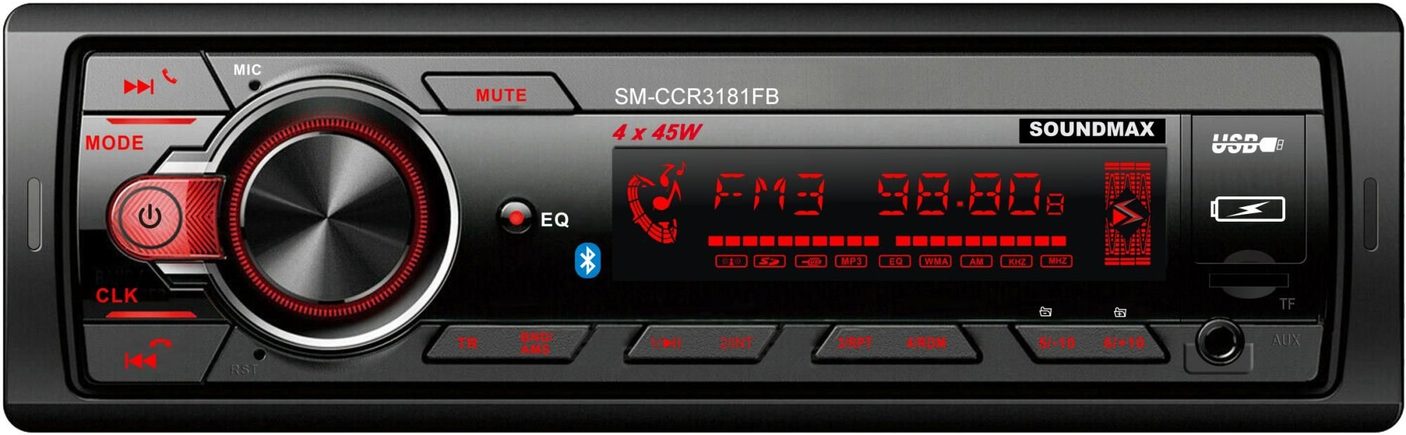 Автомагнитола Soundmax SM-CCR3181FB 1DIN 4x45Вт (SM-CCR3181FB(ЧЕРНЫЙ)RGB)