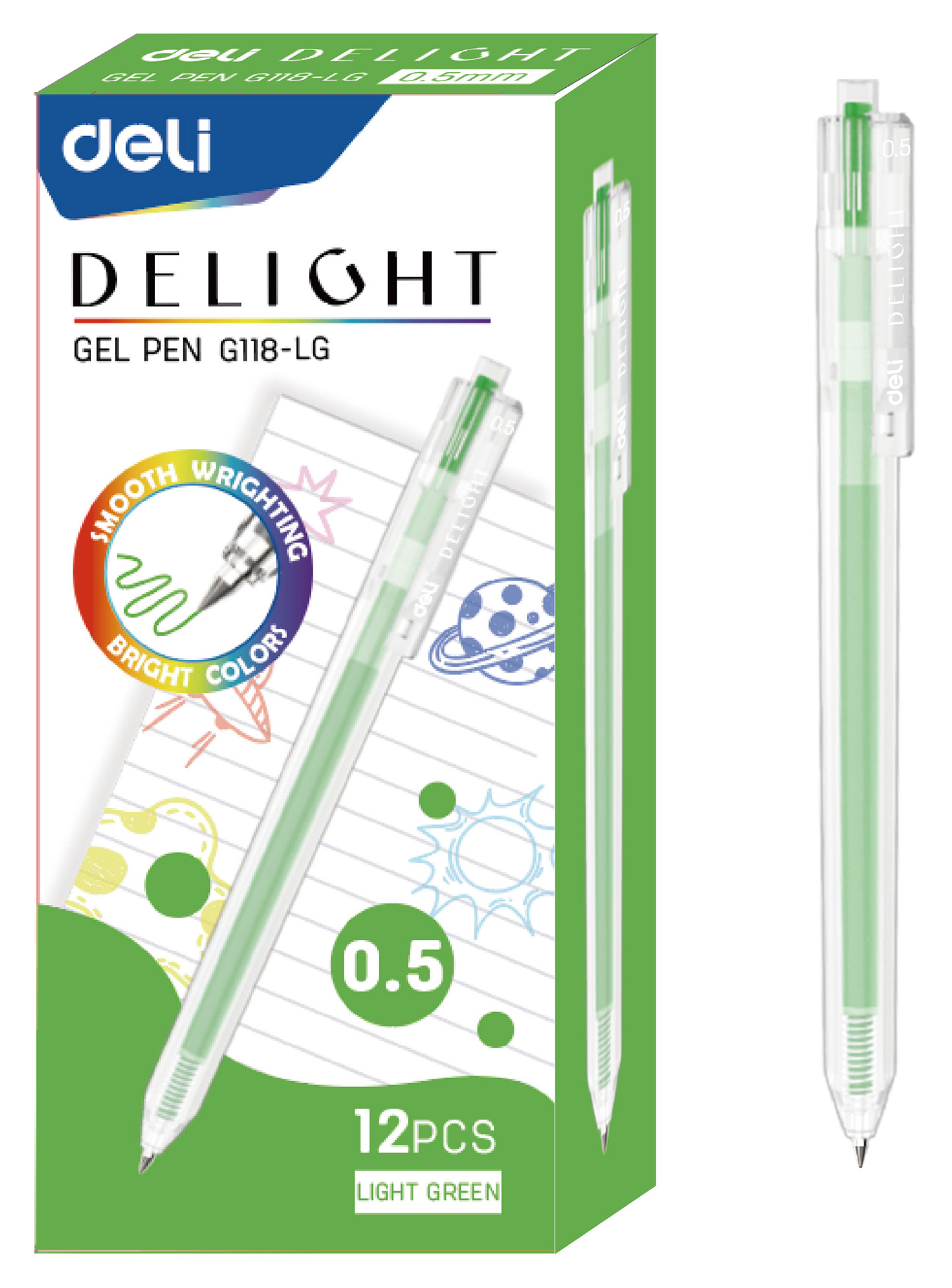 Ручка гелев. автоматическая Deli Delight EG118-LG прозрачный сал. черн. линия 0.5мм