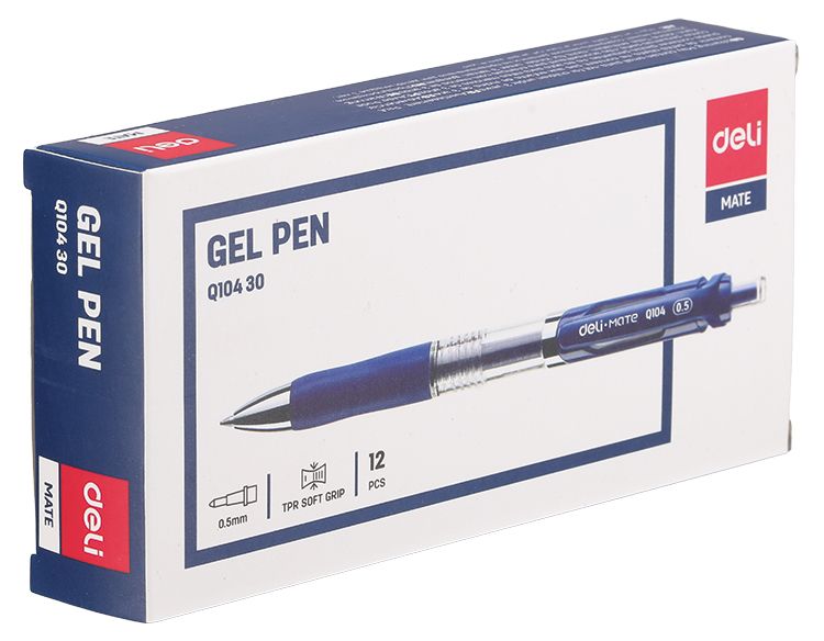 Ручка гелев. автоматическая Deli Mate EQ10430 прозрачный/синий d=0.5мм син. черн. сменный стержень резин. манжета