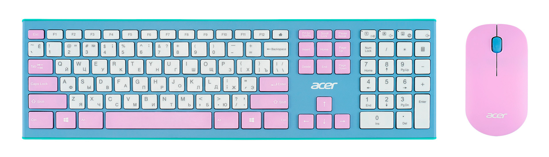 Клавиатура + мышь Acer OCC200 клав:фиолетовый/зеленый мышь:фиолетовый/зеленый USB беспроводная slim Multimedia (ZL.ACCEE.003)