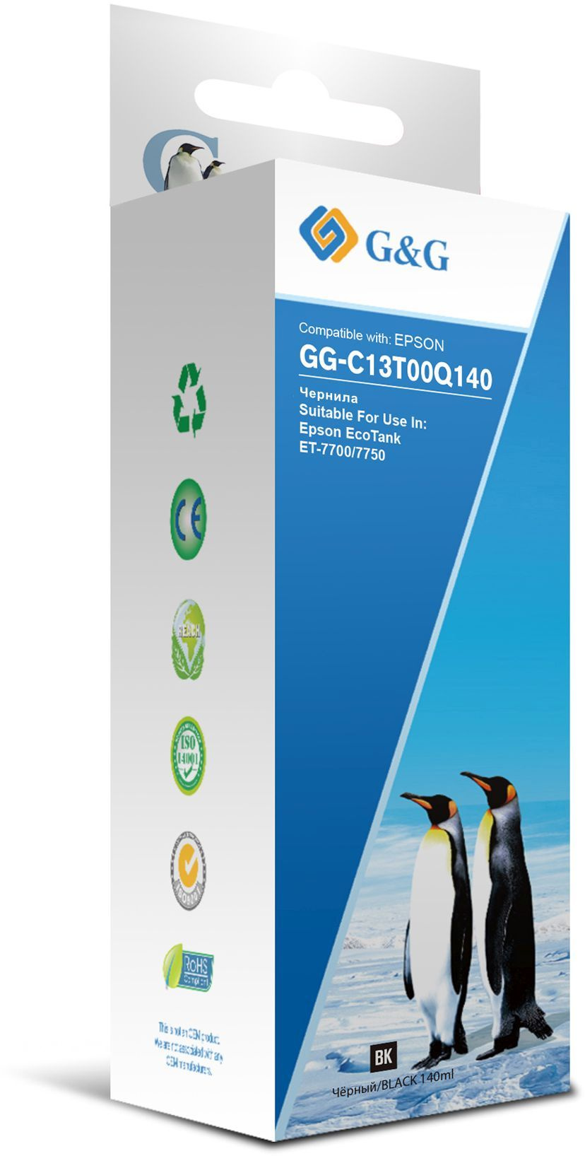 Чернила G&G GG-C13T00Q140 черный пигментный 140мл для Epson EcoTank 7700/7750
