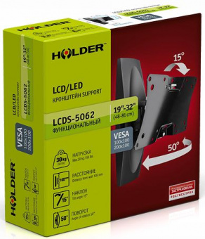 Кронштейн для телевизора Holder LCDS-5062 белый 19"-32" макс.30кг настенный поворот и наклон - купить недорого с доставкой в интернет-магазине