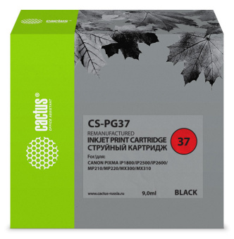 Картридж струйный Cactus CS-PG37 PG-37 черный (9мл) для Canon Pixma iP1800/iP1900/iP2500/iP2600/MP140/MP190/MP210/MP220/MP470/MX300/MX310 - купить недорого с доставкой в интернет-магазине