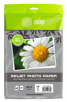 Фотобумага Cactus CS-MA414020ED A4/140г/м2/20л./белый матовое для струйной печати - купить недорого с доставкой в интернет-магазине