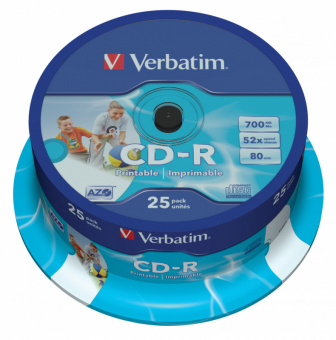 Диск CD-R Verbatim 700Mb 52x Cake Box (25шт) Printable (43439) - купить недорого с доставкой в интернет-магазине