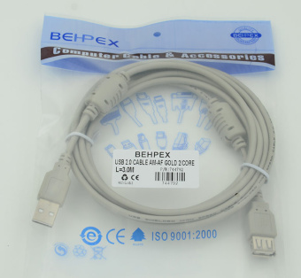 Кабель-удлинитель USB A(m) USB A(f) 3м (744792) феррит.кольца серый - купить недорого с доставкой в интернет-магазине
