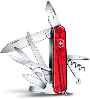Нож перочинный Victorinox Huntsman (1.3713.T) 91мм 15функц. красный полупрозрачный карт.коробка - купить недорого с доставкой в интернет-магазине