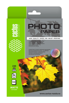 Фотобумага Cactus CS-MA6230100 10x15/230г/м2/100л./белый матовое для струйной печати - купить недорого с доставкой в интернет-магазине