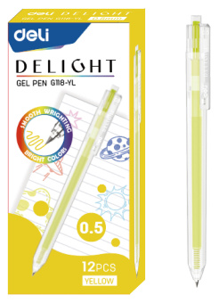 Ручка гелев. Deli Delight EG118-YL прозрачный жел. черн. линия 0.5мм - купить недорого с доставкой в интернет-магазине