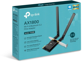 Сетевой адаптер Wi-Fi + Bluetooth TP-Link Archer TX20E AX1800 PCI Express (ант.внеш.съем) 2ант. - купить недорого с доставкой в интернет-магазине