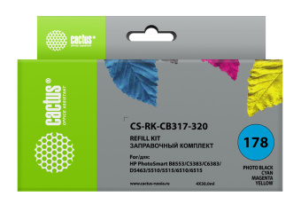 Заправочный набор Cactus CS-RK-CB317-320 многоцветный 4x120мл для HP PS B8553/C5383/C6383/D5463/5510 - купить недорого с доставкой в интернет-магазине