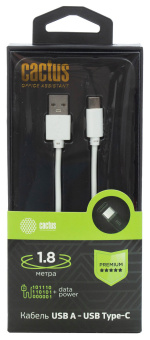 Кабель Cactus CS-USB.A.USB.C-1.8 USB (m)-USB Type-C (m) 1.8м белый блистер - купить недорого с доставкой в интернет-магазине
