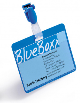 Бейдж Durable 8106-06 60х90мм горизонтальный зажим+клип синий (упак.:25шт) - купить недорого с доставкой в интернет-магазине