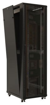 Шкаф коммутационный Hyperline (TTB-2266-AS-RAL9004) напольный 22U 600x600мм пер.дв.стекл задн.дв.спл.стал.лист 2 бок.пан. 800кг черный 510мм IP20 сталь - купить недорого с доставкой в интернет-магазине